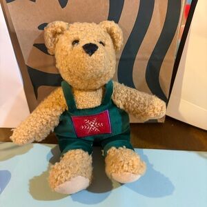 Hallmark Tan Teddy Bear in Green Overalls